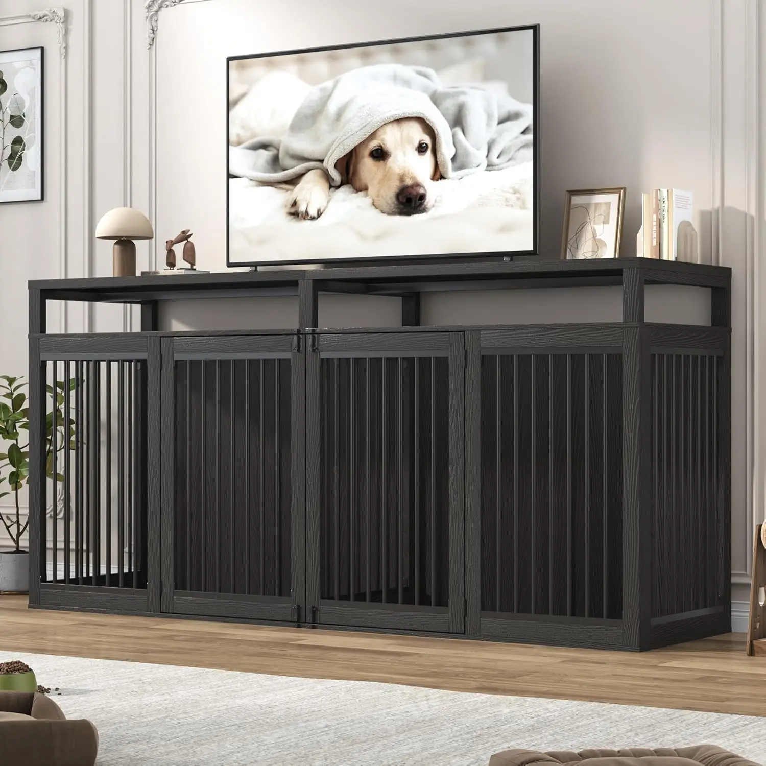 

87In Farmhouse Dog Crate TV Stand, деревянная мебель-вольер для собак с 2 дверцами, большой вольер для собак