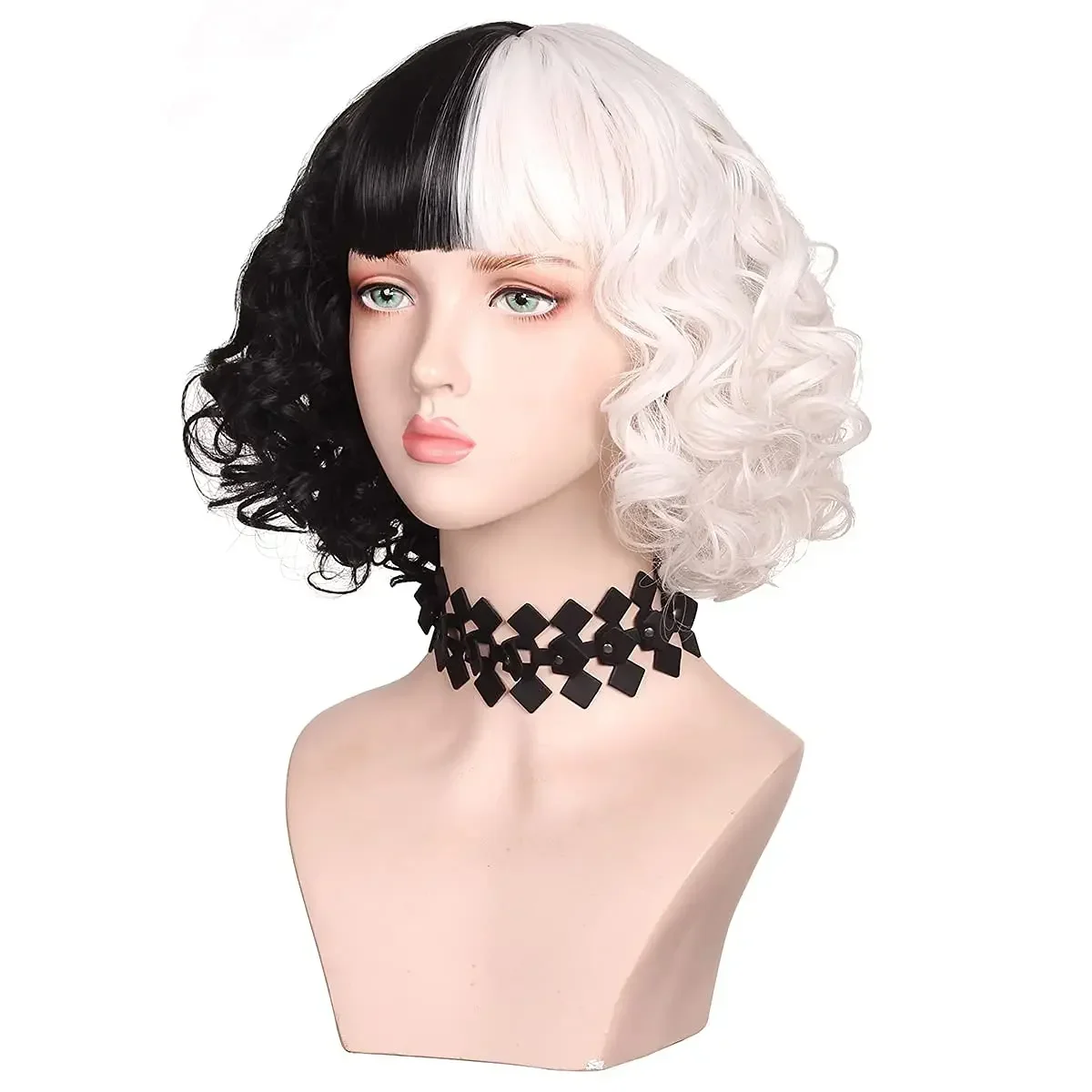 Long Half Black and White Wig Wavy Women\'s Curly Costume Wigs Lolita Cosplay Wig For Halloween Carnival Party