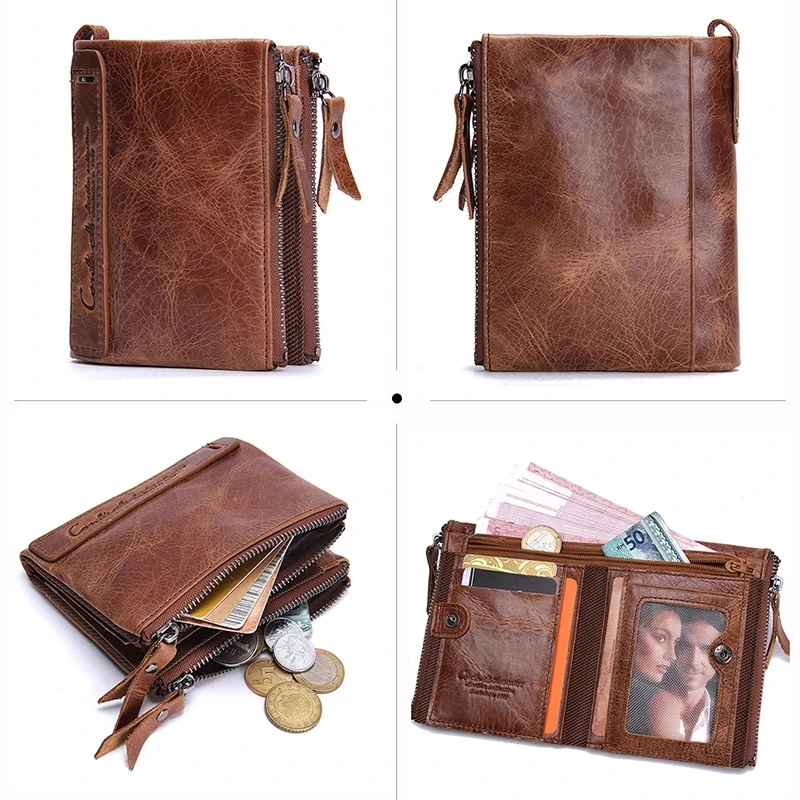 2023 Fashion Genuine Leather Women Wallet Bi-fold Wallets Red ID Card Holder Coin Purse With Double Zipper Small Women's Purse