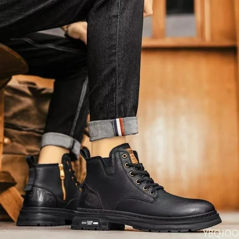 Herbst-Sieger: Neue, bequeme High-Top-Schuhe im Retro-Stil, modische, vielseitige, lässige, warme, kurze Stiefel, elegante, minimalistische Herrenschuhe. – Detail 10