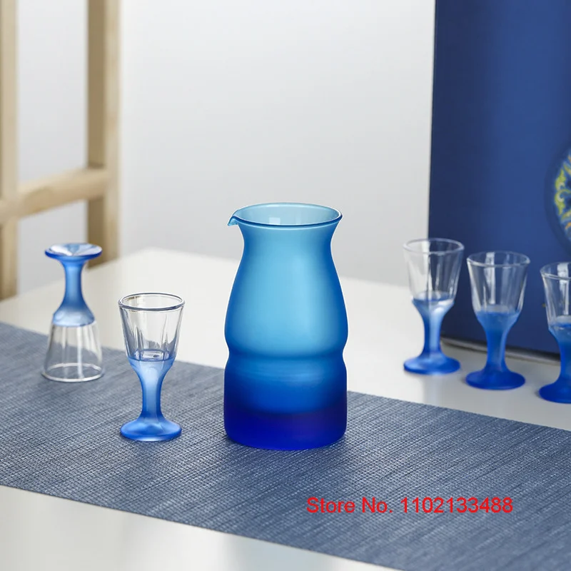 7 Pcs Klein Blue Emperor Baijiu Shot Cup Set Household Crystal Wine Tumbler Suit Vodka Liquor Dispenser Decanter Bullet Glass