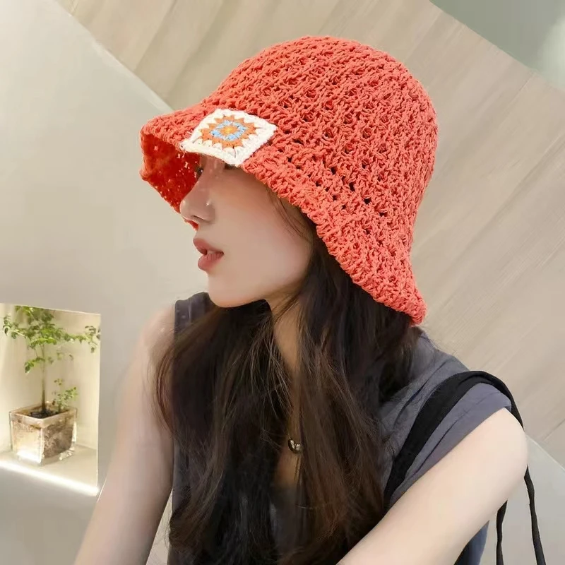 Knitted Floral Bucket Hats For Women Spring Summer Travel Sunshade Hat Female Crochet Fishermen Cap Outdoor Basin Cap Gorros