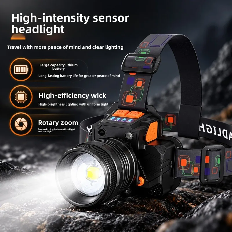 Strong Light Induction Headlamp Protective High Brightness Long Lasting Lithium Battery Lamp for Night Fishing Hiking Cycling