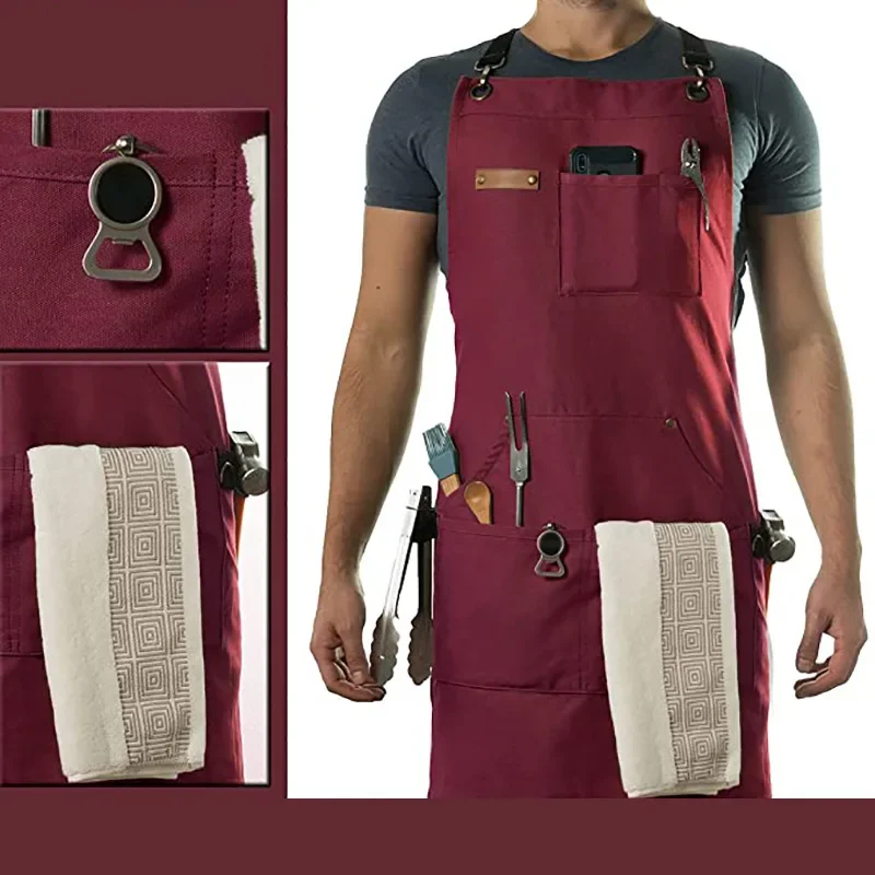 20 Modern 2024 Minimalist Canvas Apron, Family Barista, Hairdresser, Work Clothes, Men's Sleeveless Apron, Backpack Buckle