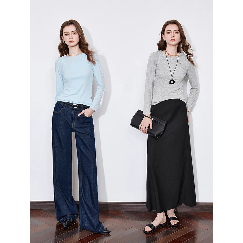 TOYOUTH Women Two Piece Long Sleeve T shirt 2025 Spring New Long Sleeve Pullover Tops