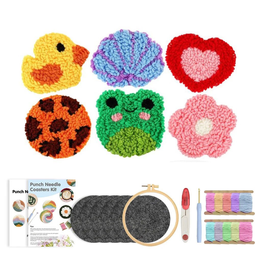 

Magic Needle for Embroidery Kit Punch Needle Package Set Coaster Tufting Rug Mug Kit DIY Wool Needle Arts And Crafts For Adults