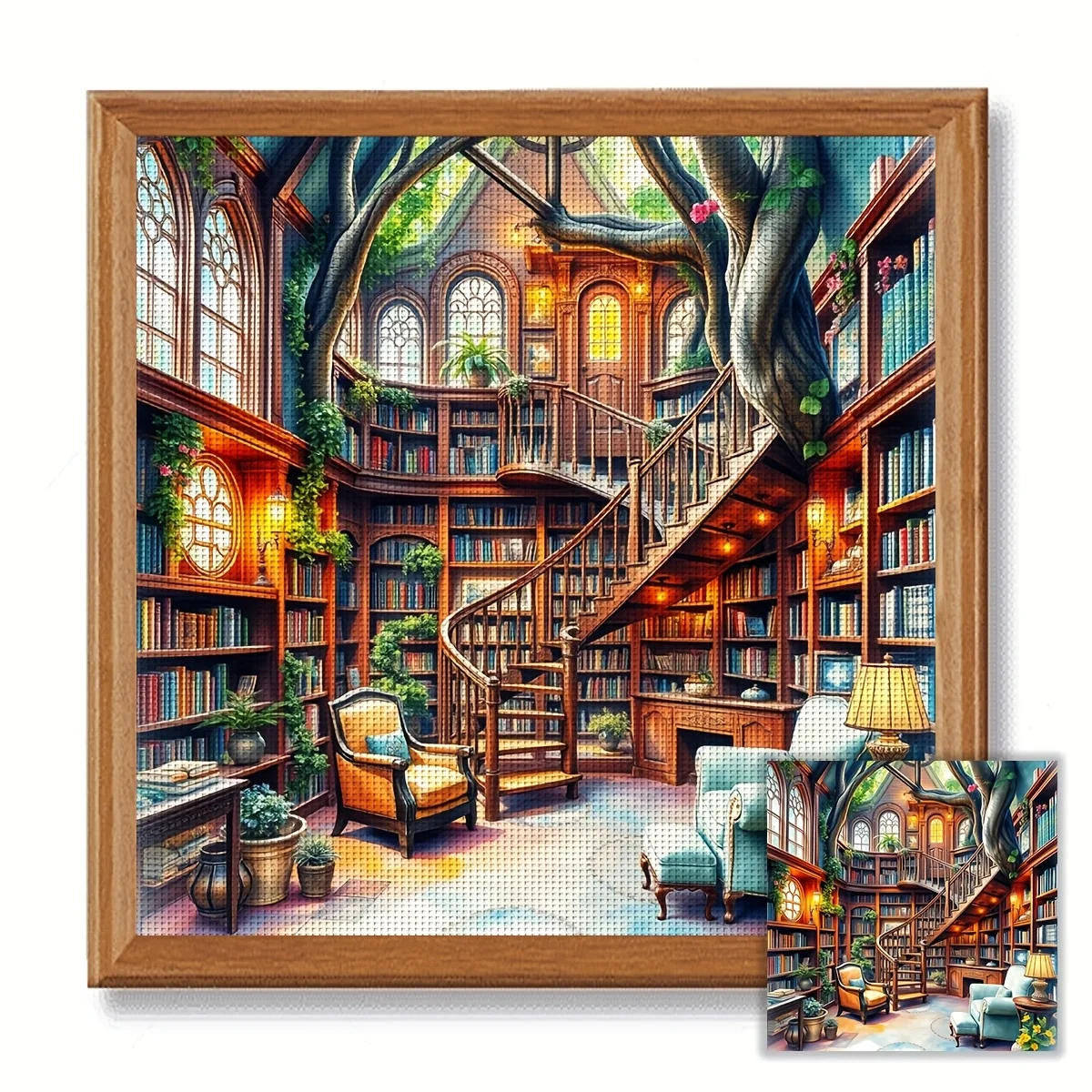 Full Embroidery Eco-cotton Thread 11CT Printed The Study Family Cross Stitch Kit Art 40x40cm