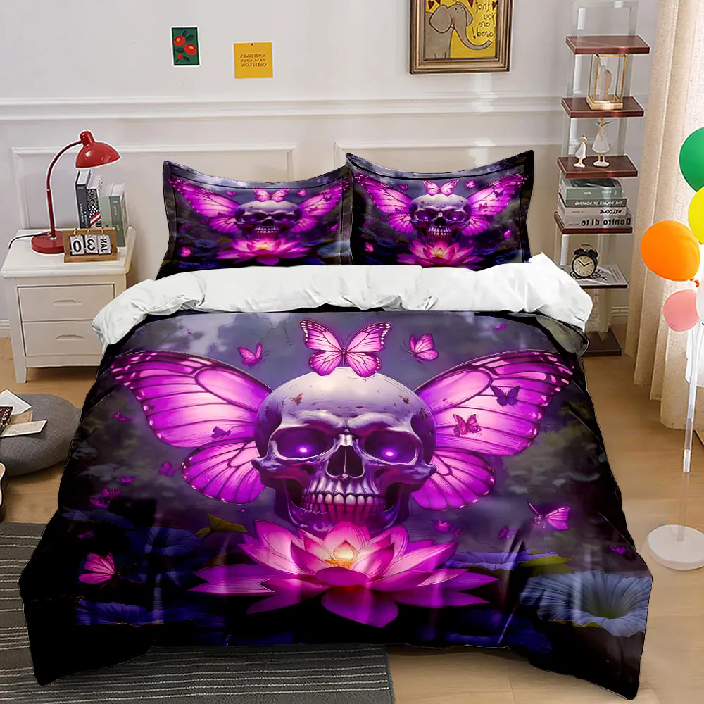 

"Skull Butterfly Art Decoration Set" Bedding Set with 1 Duvet Cover 2 Pillowcases Single Double King Queen, Gift