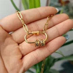 Punk Jewelry Custom Name Carabiner Necklace Engraved Beads Date Initial Letter Necklace Stainless Steel Choker Personalized Gift