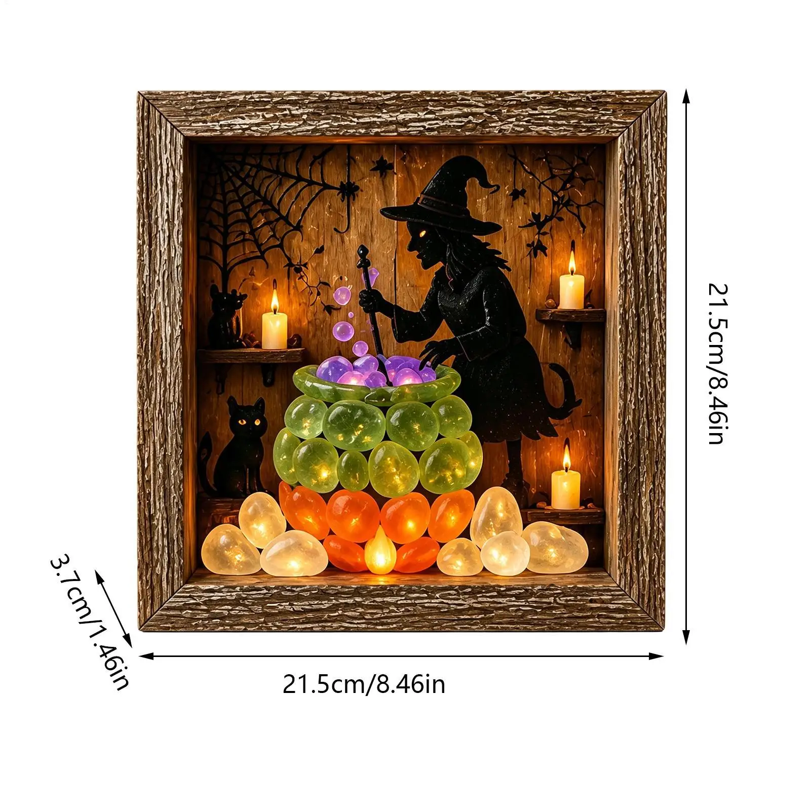 Sea Glass Framed Artwork Sea Glass Stone LED Memory Box Set 21.5x21.5x3.7cm Lighted Halloween Table Decor For Mantel Dinner - view 6