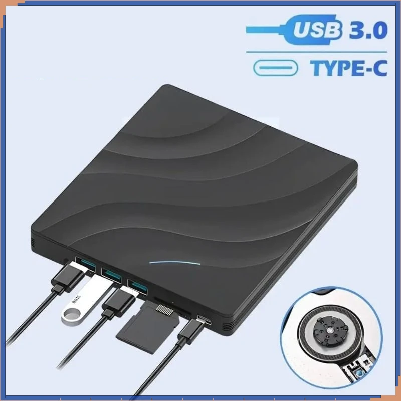 USB3.0 TypeC 7-in-1 Multi-Function External Mobile Drive CD DVD Burner, SD Card, U Disk Read Speed CD Rom 24X CD-RW