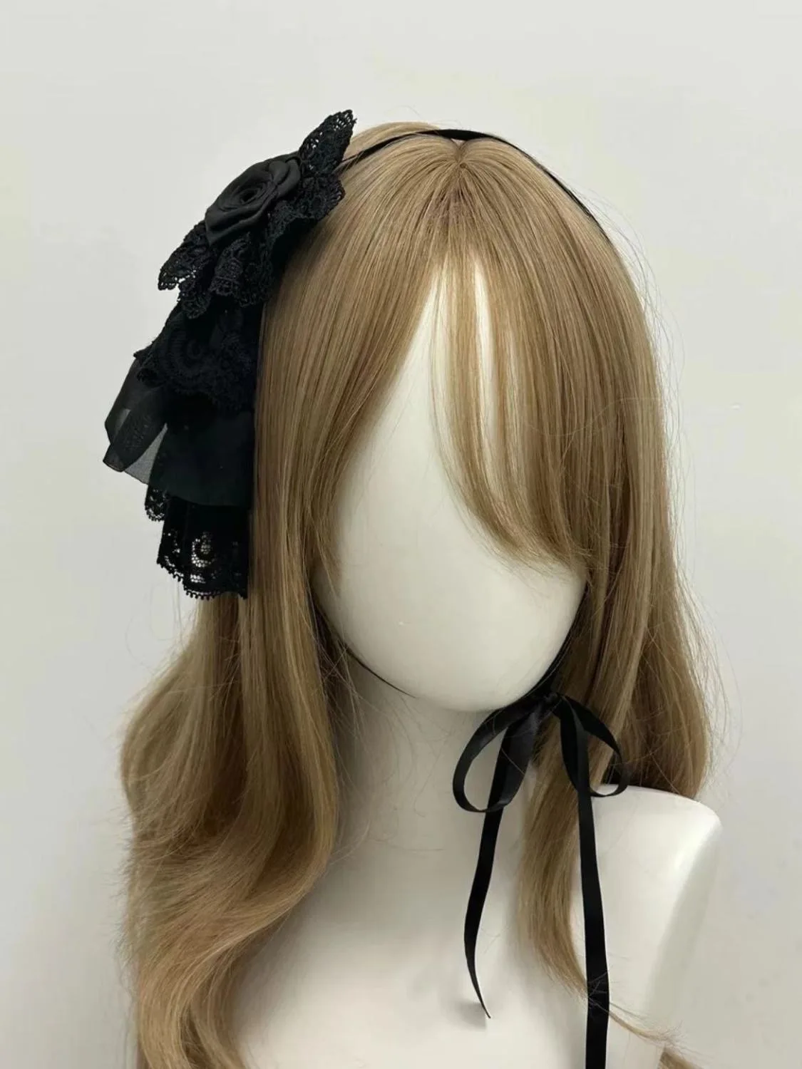 Mujer Original hecho a mano lindo Harajuku negro/blanco Lolita hecho a mano lazo de encaje flor banda para el cabello accesorios para la cabeza