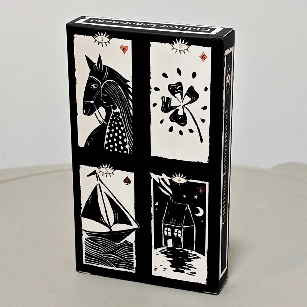 Gulliver Lenormand Oracle Deck - 36 Cards Minimalist Black & White Linocut Art 10.3*6cm
