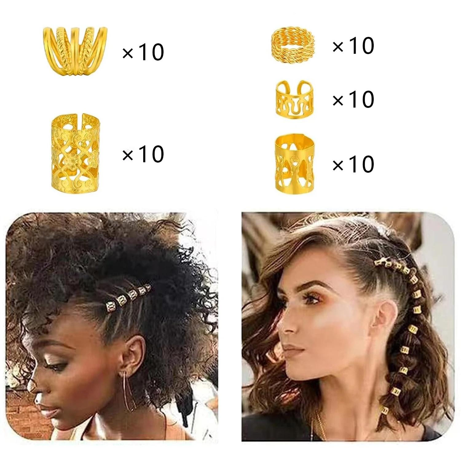 50pcs Heart Shaped elements Hair Rings Women Hair Braiding Decoration Punk Party Accessories, Alloy Loc Jewelry for Hair Braid