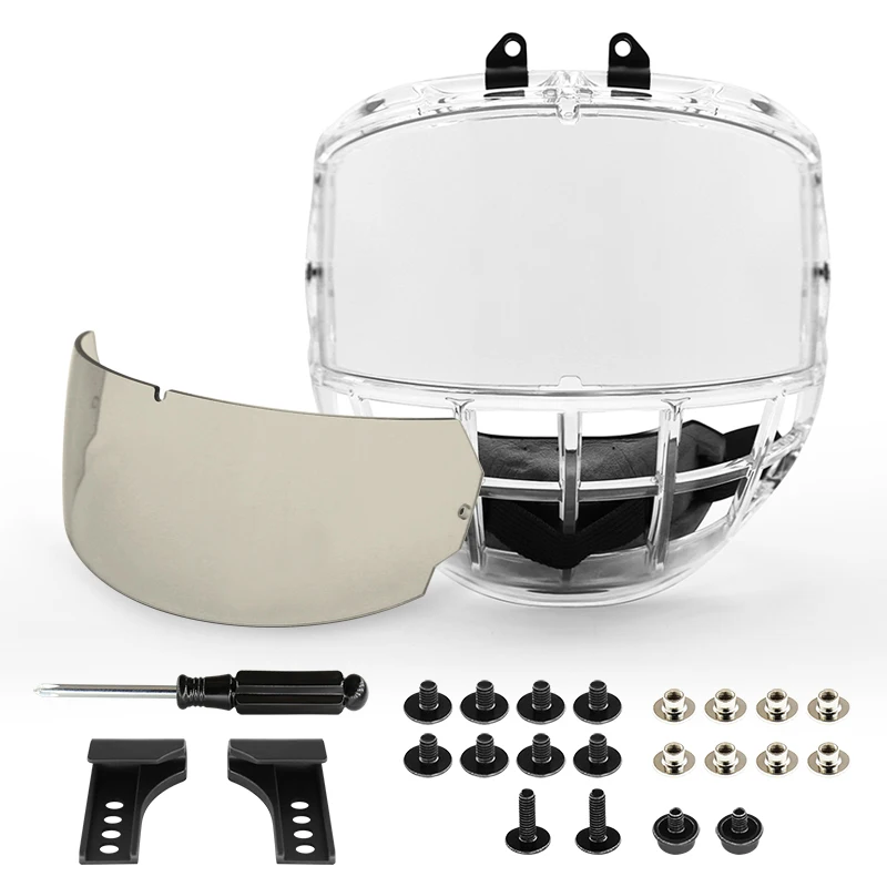 Ice Hockey helmet cage with two interchangeable internal anti-fog and external anti-scratch plates for youth players