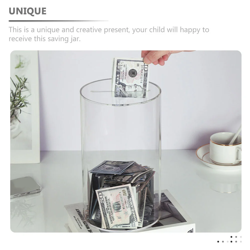 Transparent Acrylic Savings Jar Clear Coin Storage Box for Cash Keeping Desktop Money Holder for Home Study Room Decoration