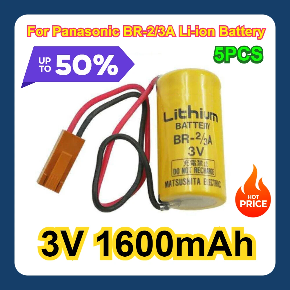 5PCS With Brown Plug For Panasonic BR-2/3A 3V 1600mAh Li-ion Battery