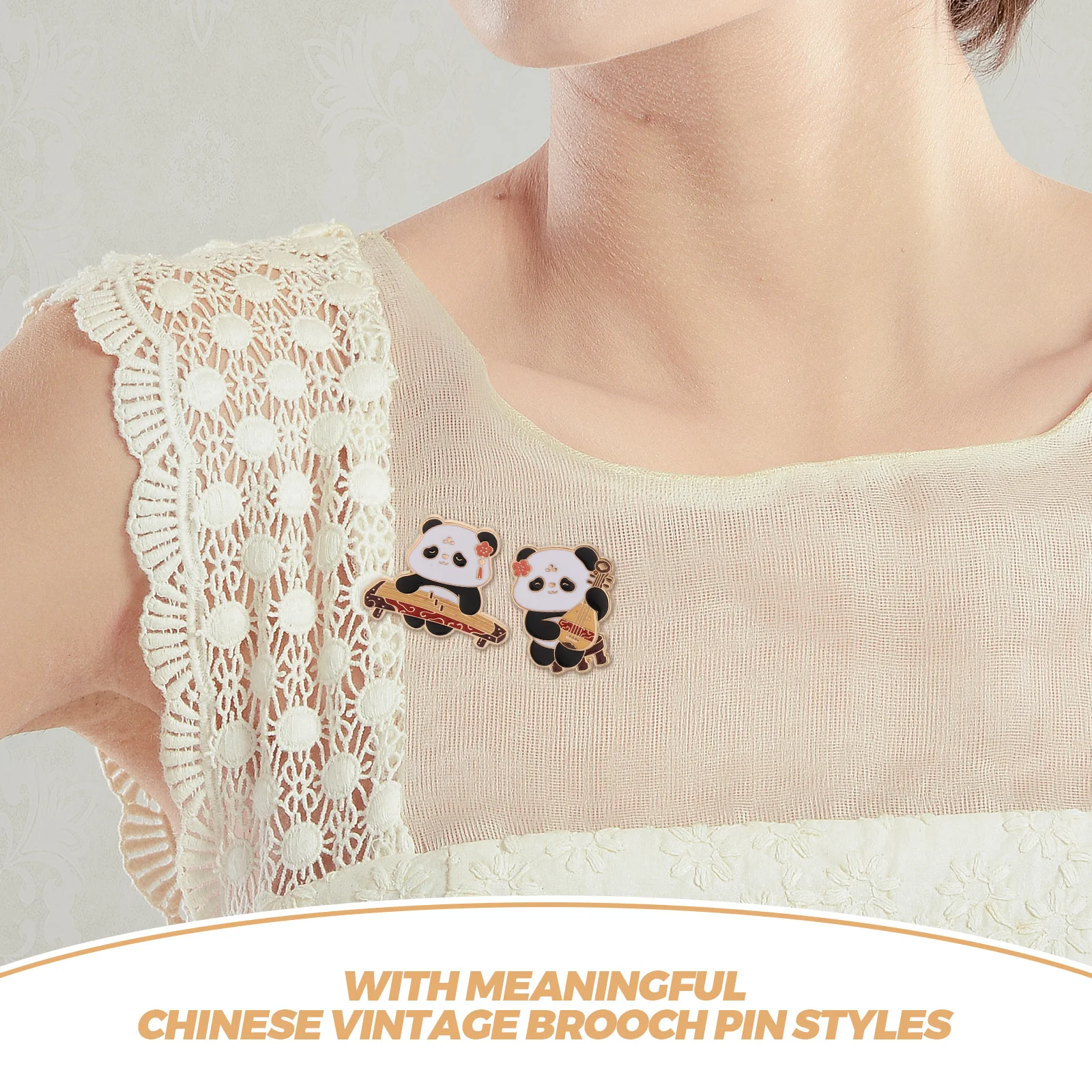 4pcs Chinese Style Musical Instrument Enamel Pin Panda Brooch Vintage Metal Fasteners For Women Shirt Dress Coat Sweater Shawl