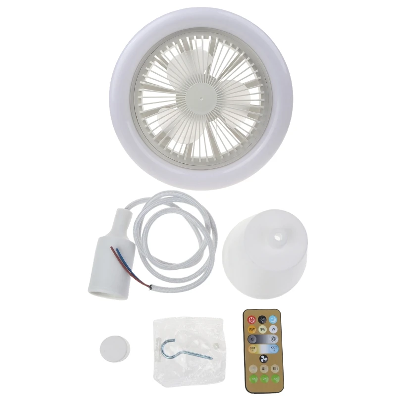 86V-265V Ceiling Fan with Lights Remote Control Timing 10.2 inches 3 Colors 3 Speeds Enclosed Hanging Fan E27 Mount