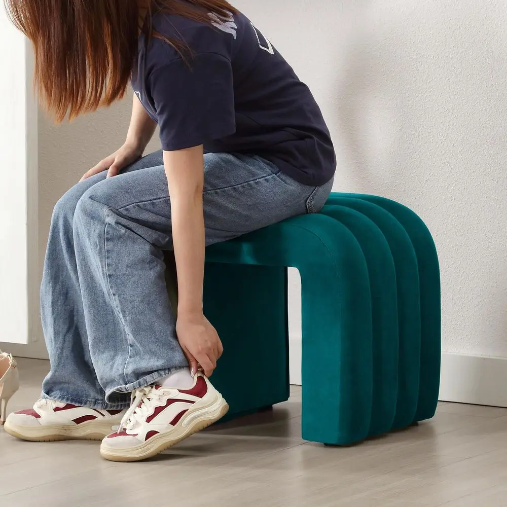 Velvet Ottoman Stools, Multifunctional Arch Ottomans, Makeup Vanity Stools, Ottomans for Bedroom, Dorm, Side Table Seat for Liv - view 2
