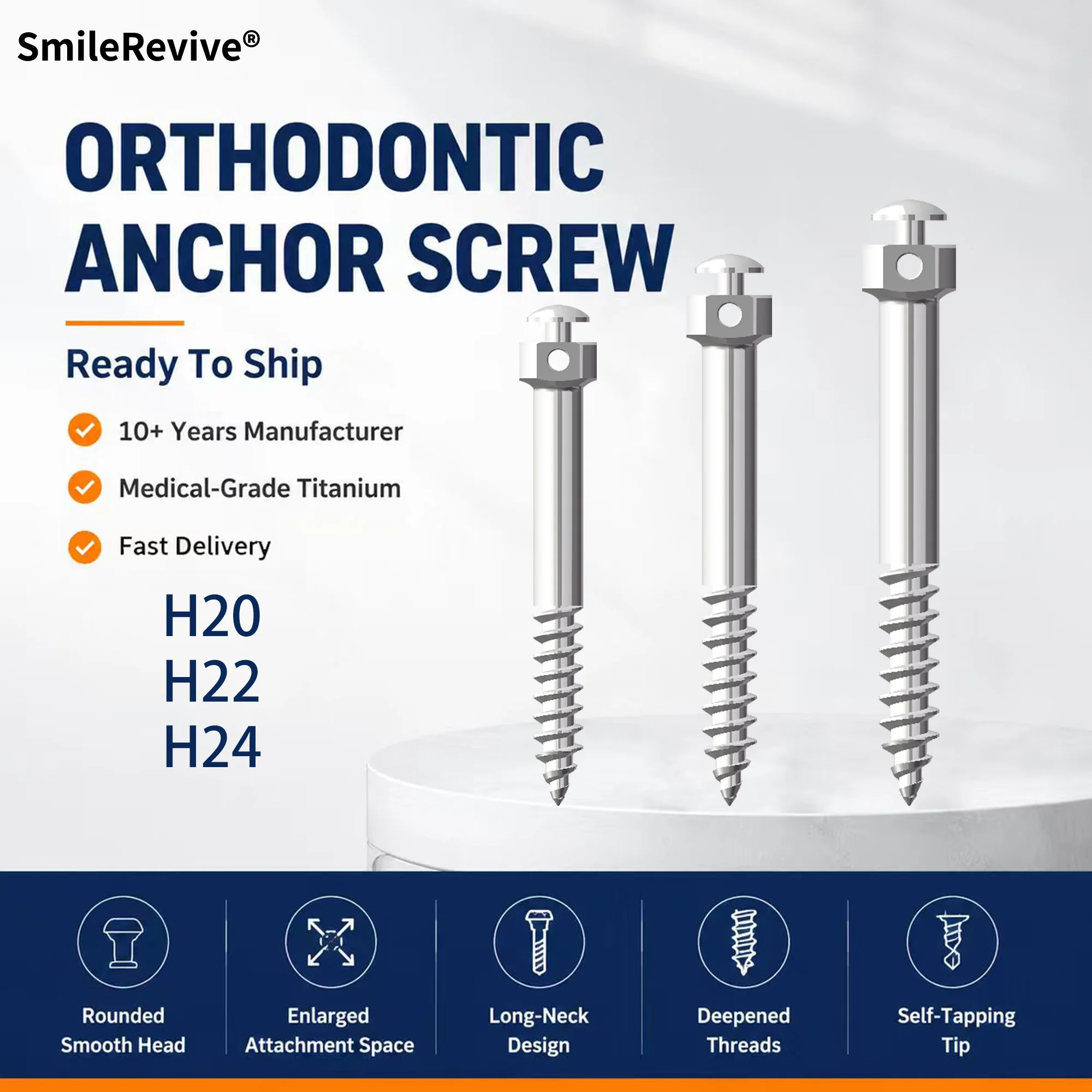 SmileRevive Orthodontic Mini Screw TAD Titanium Micro Implant Anchor Self-Tapping Sterile for Dental Braces Oral Surgery