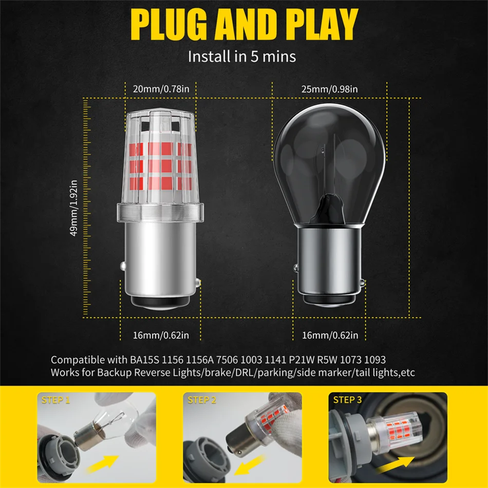 AILEO 2pcs Red Lights 1157 P21/5W LED BAY15D Stop Brake Canbus LED For VW Passat B5 B6 Golf Reverse Backup Daytime Running DRL