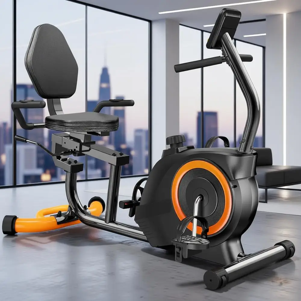 Бесшумный лежачий велосипед для дома, 16 уровней сопротивления, регулируемое сиденье, емкость 400 фунтов, импульсный и ЖК-дисплей