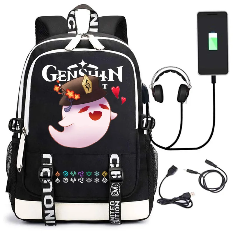 Anime Genshin Impact Backpack Boys Girls Oxford Waterproof Cartoon School Bag Women Men Black Blue Outdoor Travel Laptop Bag