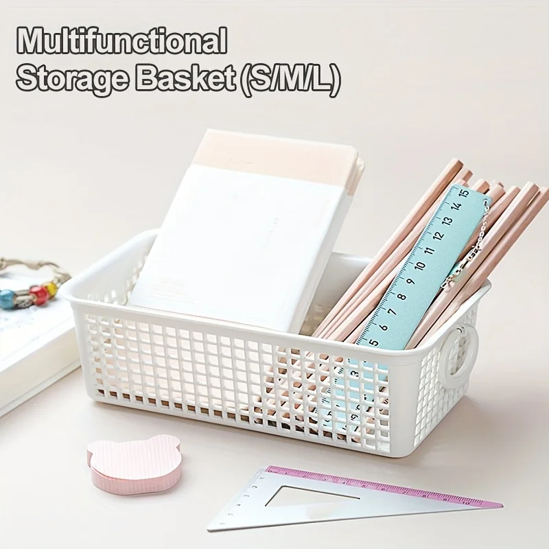 1/3PCS desktop double ears shelf basket plastic storage hollow rectangular basket clutter storage frame plastic basket shelf