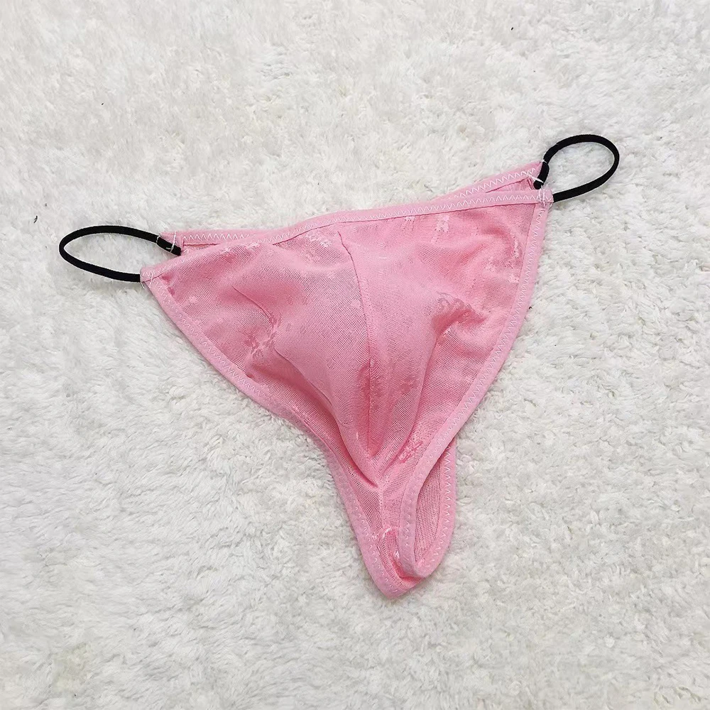 

1pc Panties Men Sheer Printed Pouch G-Strings Breathable Soft Briefs Thongs Underwear Thin Strap Low Waist Tanga
