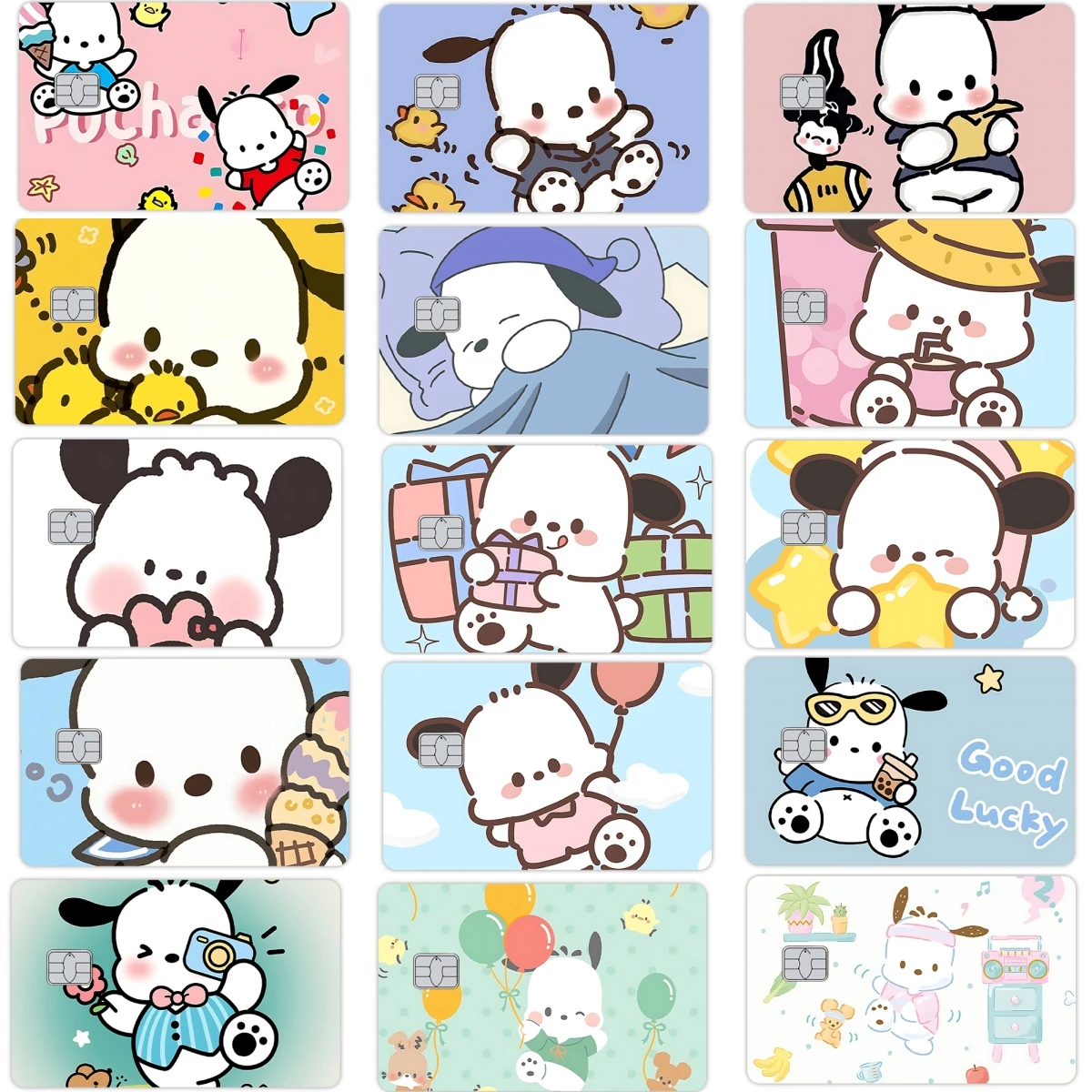 

Водонепроницаемая пленка с рисунком аниме Pochacco, наклейки на кожу для кредитного автобуса, Debt Bank Visa Card Kawaii Diy, защитная лента для чехла, подарки