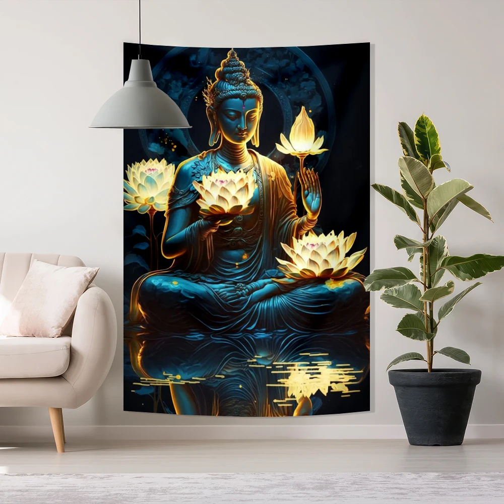 3x5Ft Tapestry Buddha Tapestry Spiritual Meditation Tapestry Buddhist Wall Art Zen Wall Hanging Lotus Flower for Bedroom  Decor