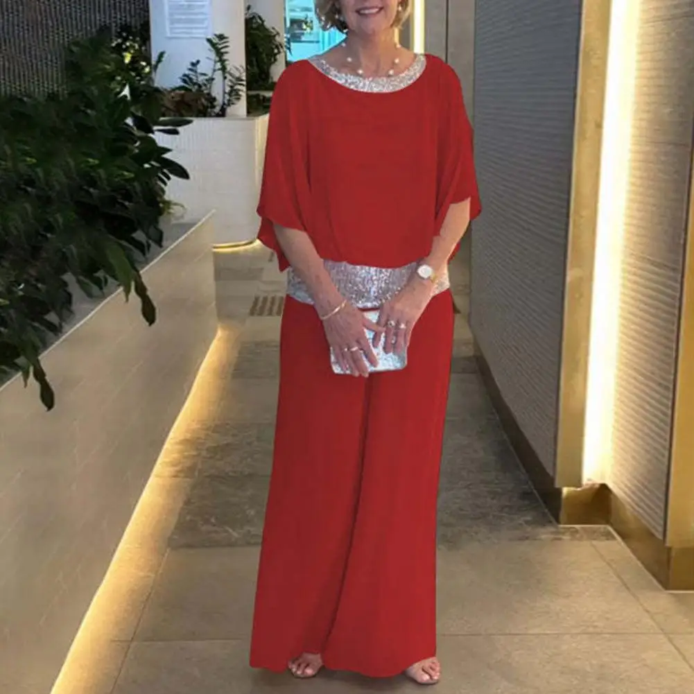 Damskie spodnie z szerokimi nogawkami i wysokim stanem Stylowe cekiny Rękawy nietoperza Damski top Spodnie Garnitur Luźne spodnie z szerokimi nogawkami Zestaw na co dzień