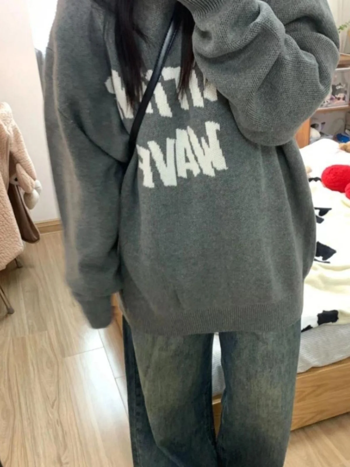 

Sweet Japanese Sle Letter Sweater Women's Loose Lazy round Ne Knitted Winter New Arrival Thiened Long Sve Autumn Winter