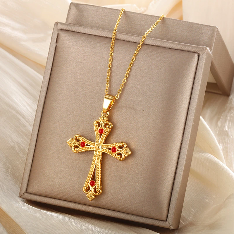 Fashion 24K real gold Ethnic style retro Cross pendant necklace au9999 gold high-grade necklace pendant for men