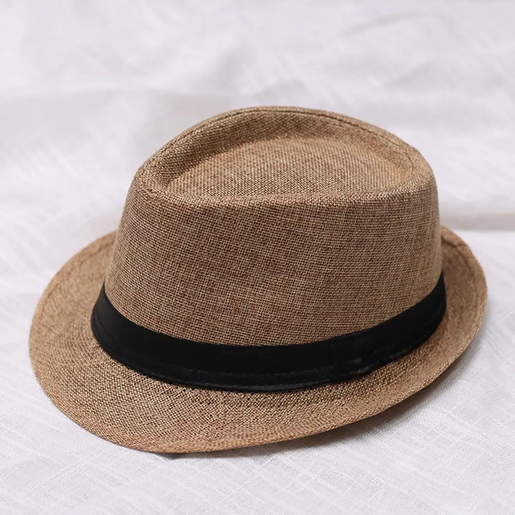 2023 Jazz Hat Men Women Straw Hat Summer Beach Sun Hats Fedoras Ribbon Casual Cowboy Jazz Cap Gangster Cap Unisex Panama Hat