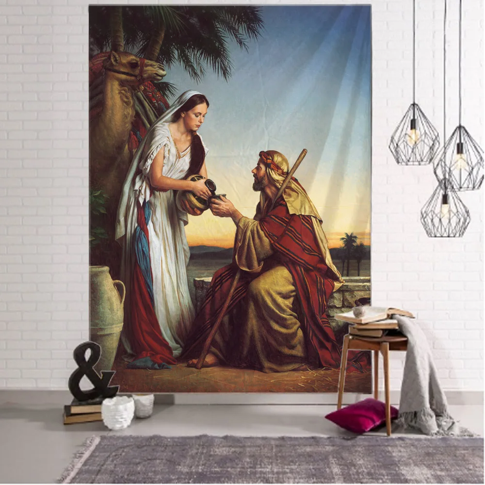 Tapestry, Christ, Jesus, vintage oil painting, bedroom, living room decoration, mysterious wall hanging, home wall decoration