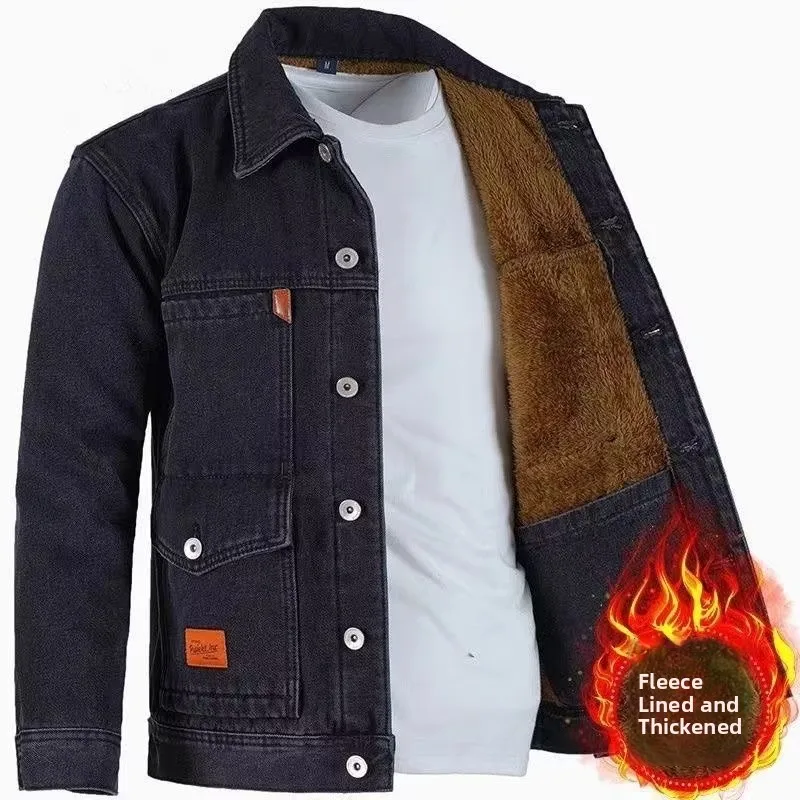 Thiened Fce Denim Jaet for Men Warm High-ade Wear-resistant Winter New Sle Cotton Garment Dirt-resistant Denim Jaet