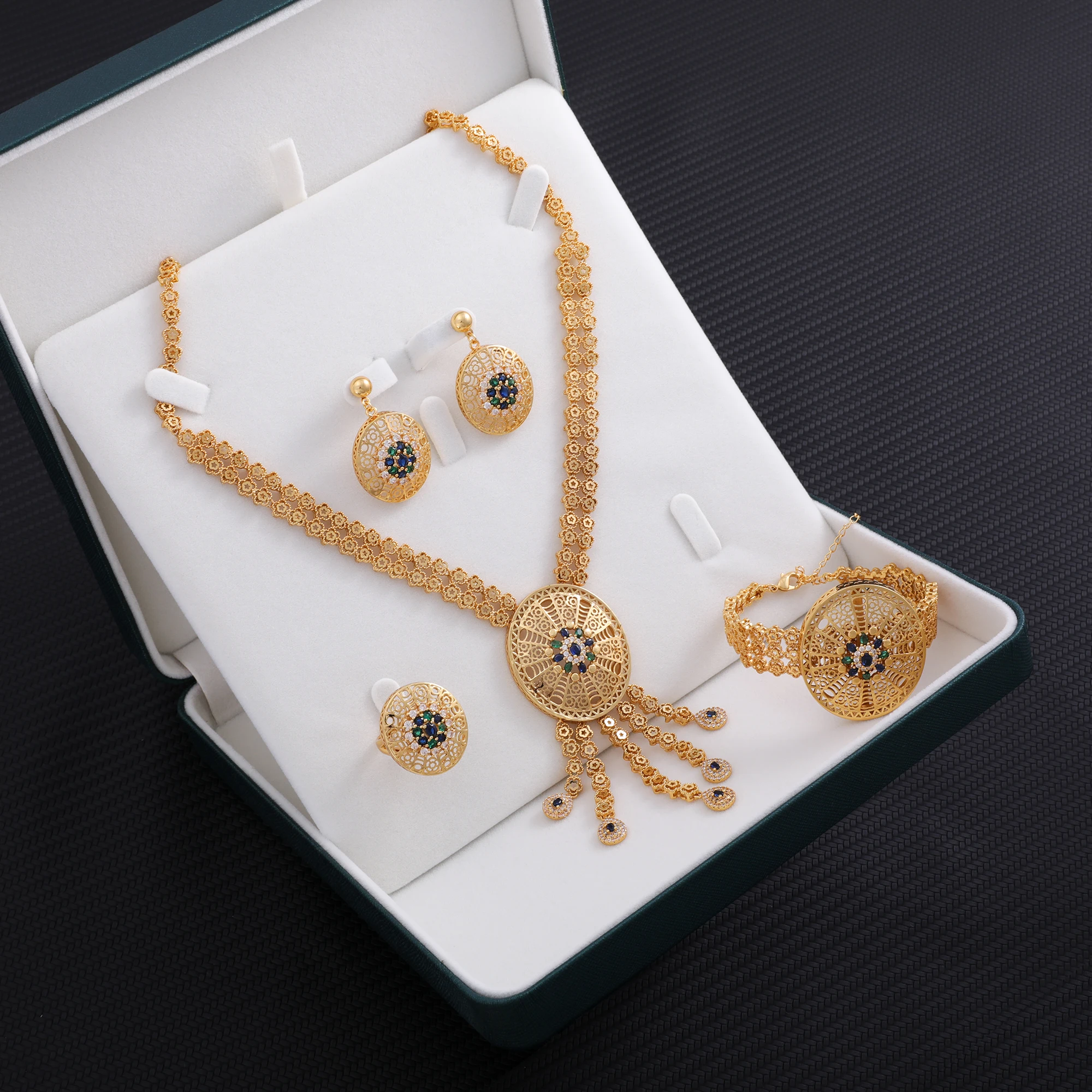 طقم مجوهراتElegant women's jewelry set 2024 trend inset zircon electric gold plating suitable for wedding party gifts