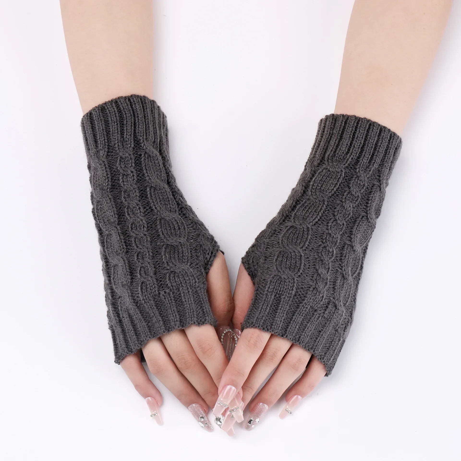 عنابي نصف اصبع قفازات الشتاء للنساء الرجال عيد الميلاد السنة الجديدة الشتاء لينة الدافئة قفازات الحياكة أصابع القفاز Guantes #5