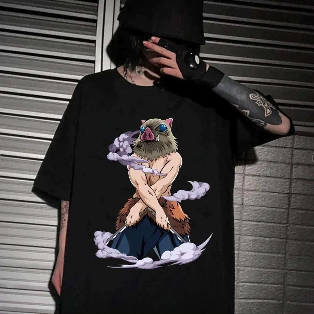 Men Clothing Anime T-shirt Demon Slayer Blade, Hashihira Innosuke Short Sleeve Hip Hop Japanese Street Style Oversized  T Shirts