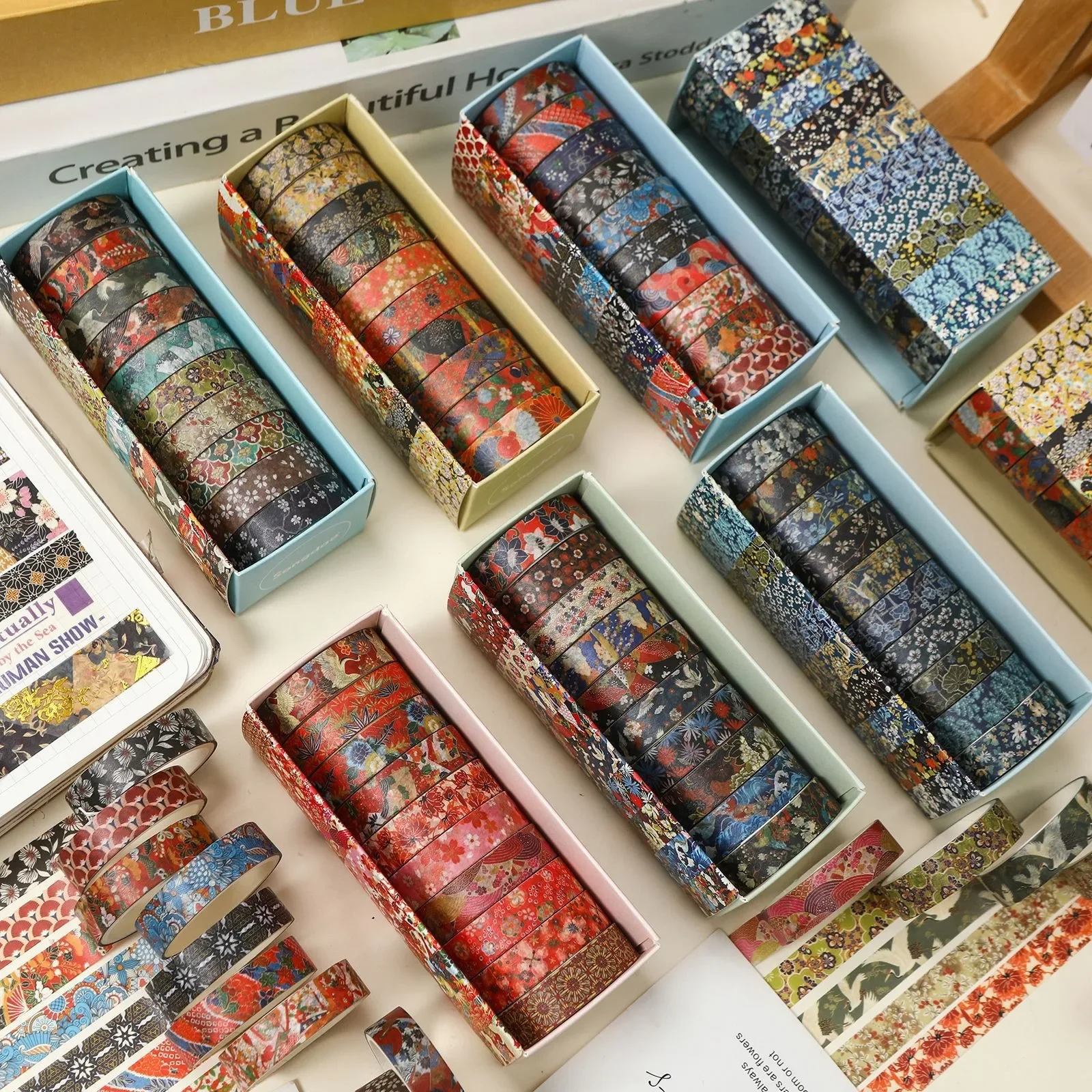 10 قطعة لفة واحدة Kawaii Ukiyoe الشمع اشي الشريط مجموعة القرطاسية الكورية DIY بها بنفسك كتيب المواد مكتب الثقافة واللوازم التعليمية