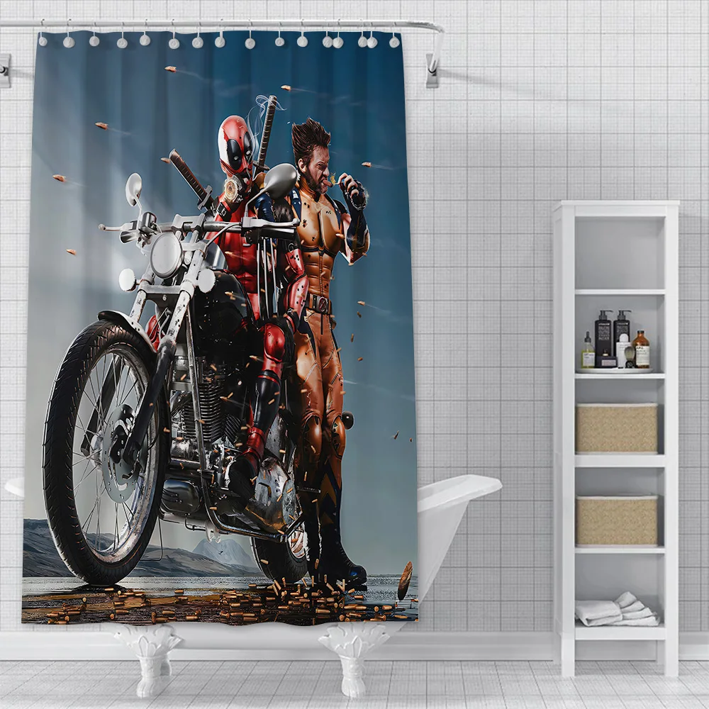 Wolverine and Deadpool Movie Shower Curtain Waterproof Polyester Fabric Paint Bath Curtain Home Bathroom Decor Curtain With Hook