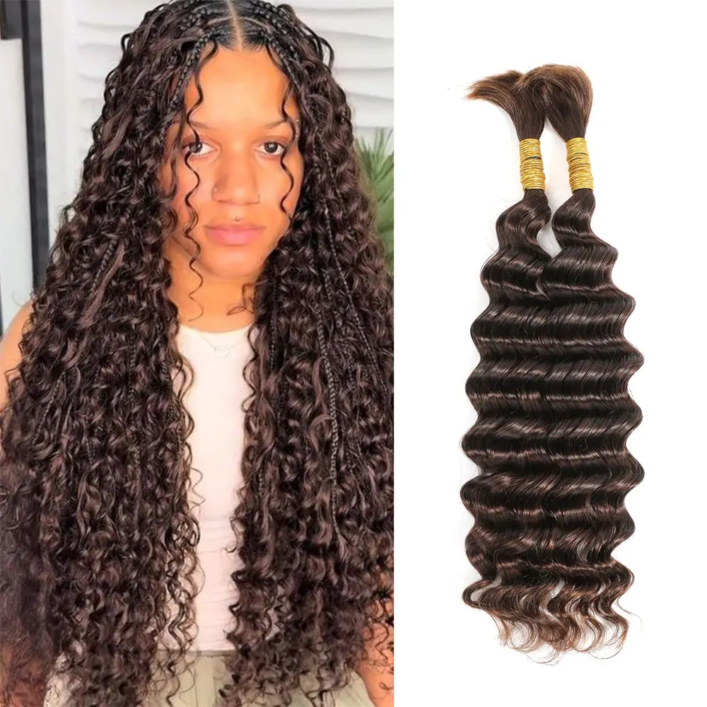 

Brown Braiding Human Hair for Boho Braids 110g 2 bundles Deep Wave Hair for Braiding Curly Bulk Bohemian Hair Extensions