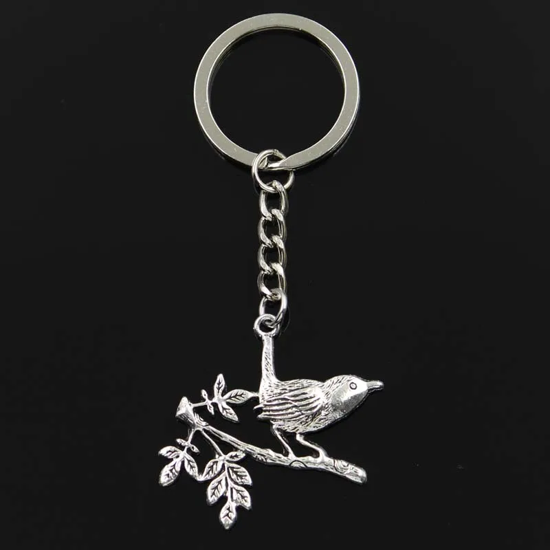 New Keychain 35x42mm Bird Standing Branch Pendants DIY Men Car Key Chain Ring Holder Keyring Souvenir Jewelry Gift