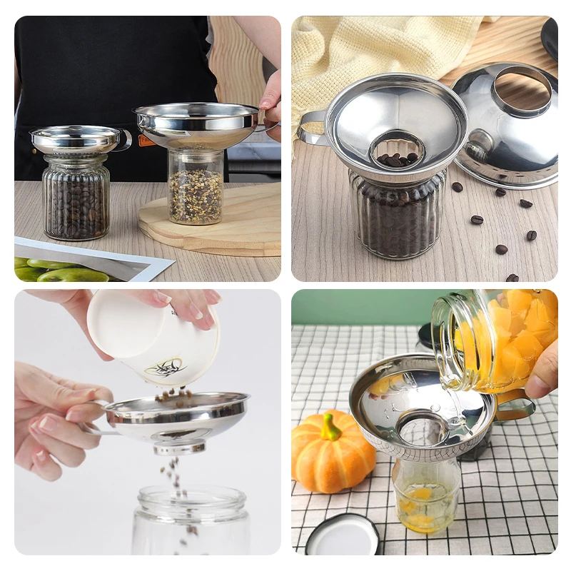 Stainless Steel Wide Mouth Funnel Salad Dressing Liquid Funnel Canning Funnel for Kitchen Use Filling Bottles Food Funnel