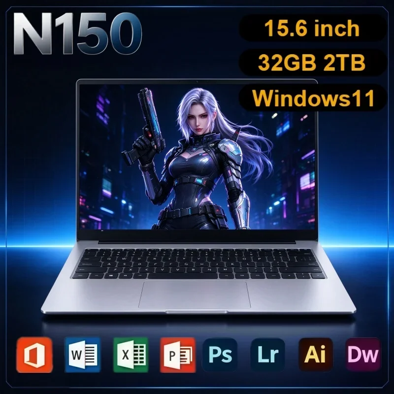 Intel N150 15.6" Laptop 32GB RAM 2TB SSD Windows11 Fingerprint Unlock Notebook PC For Daily Work And Gaming
