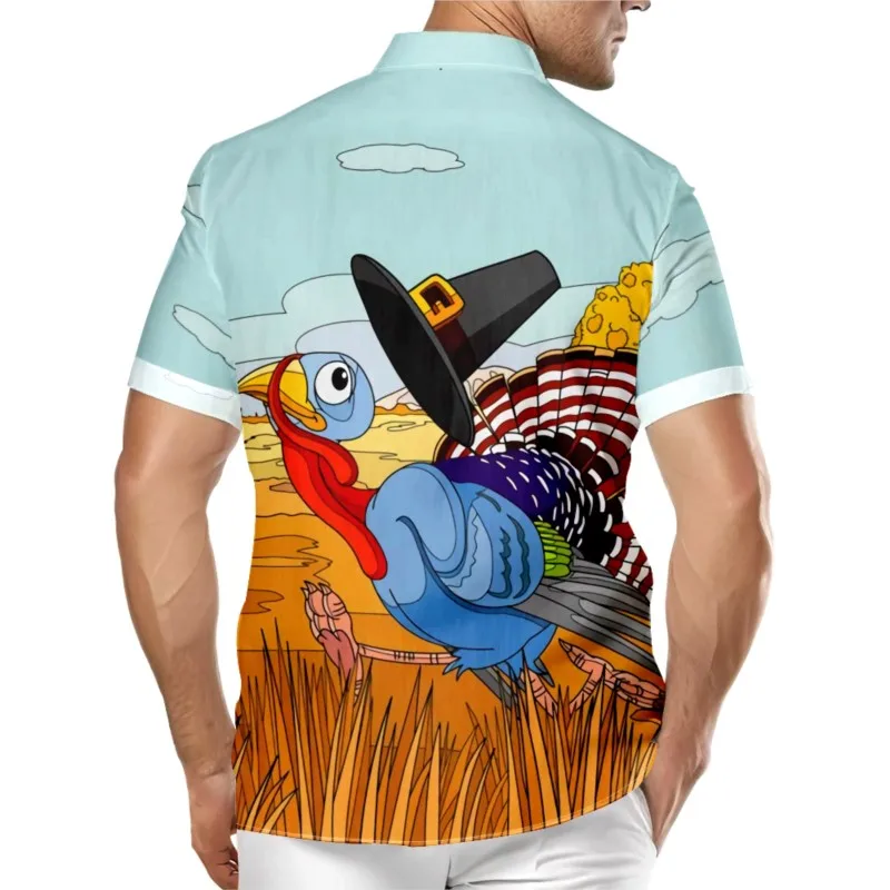 Thanksgiving Day American Turkeys Printed Chest Pocket Hawaiian Shirt Casual Daily Short Sleeve Shirt Clothing Tops