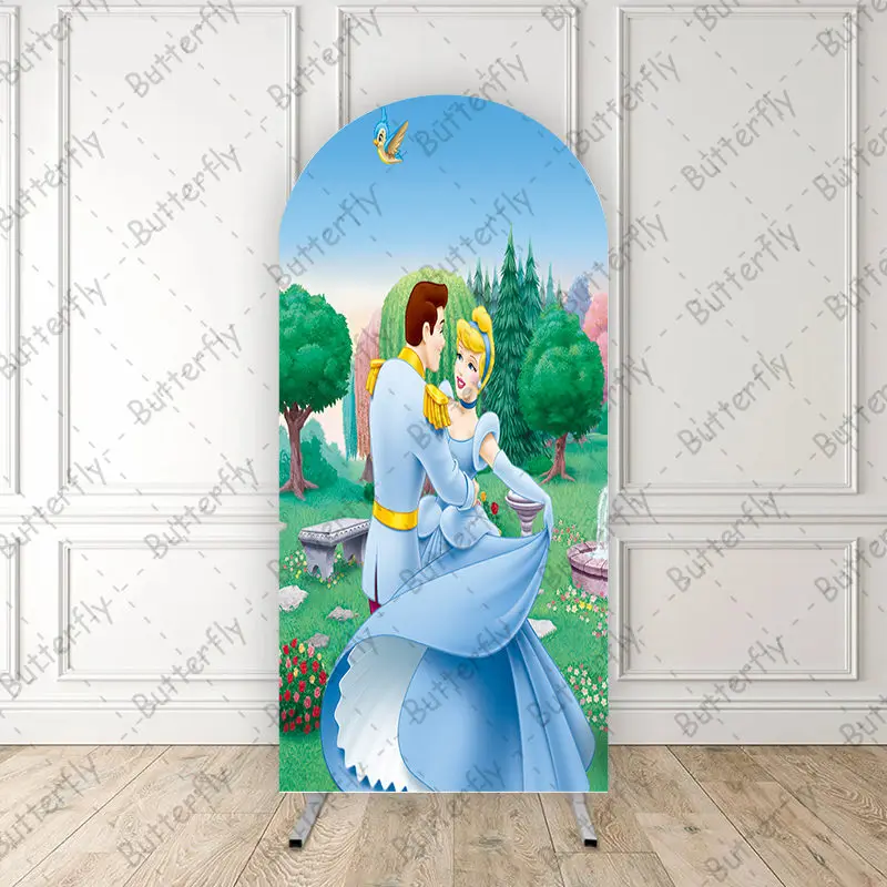 

Royal Garden Prince Cinderella Princess Cartoon Disney Arch Photo Backdrop Cover Girls Birthday Party Background Decoration