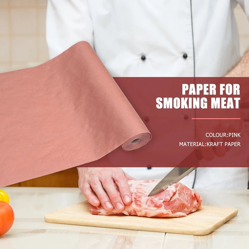 45.7Cmx53.3M Pink Kraft Butcher Paper Roll Food Grade Peach Wrapping Paper For Smoking Meat Of All Varieties